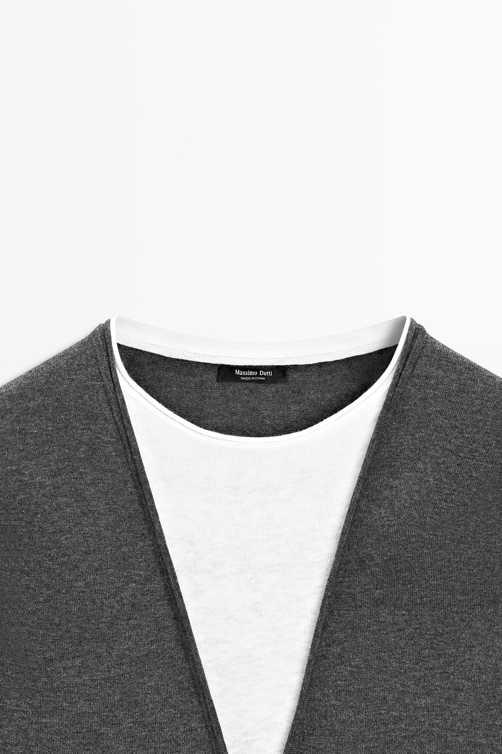 Cotton blend knit sweater with contrast fabric
